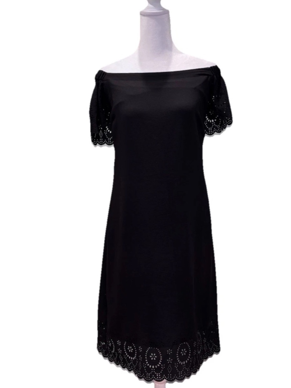 Boho Cottagecore Black Off Shoulder Eyelet Lace Dress L